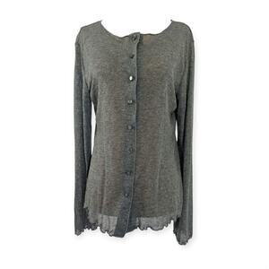 Studio Y 90s Y2K Sheer Cardigan with lettuce hems XL gray EUC